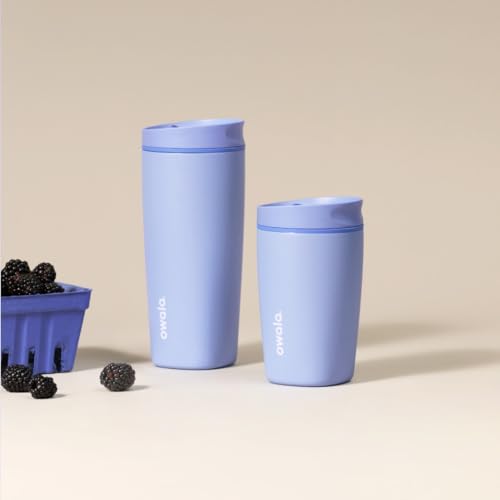 Image of Owala SmoothSip Slider Insulated Stainless Steel Coffee Tumbler, Reusable Iced Coffee Cup, Hot Coffee Travel Mug, BPA Free 12 oz, Out of the Blue