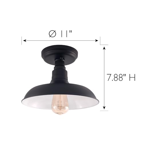 Image of Design House 588525 Kimball Industrial Farmhouse 1-Light Indoor Dimmable Semi-Flush Ceiling Mount Light with Metal Shade for Kitchen Hallway Dining Room Bedroom, Matte Black