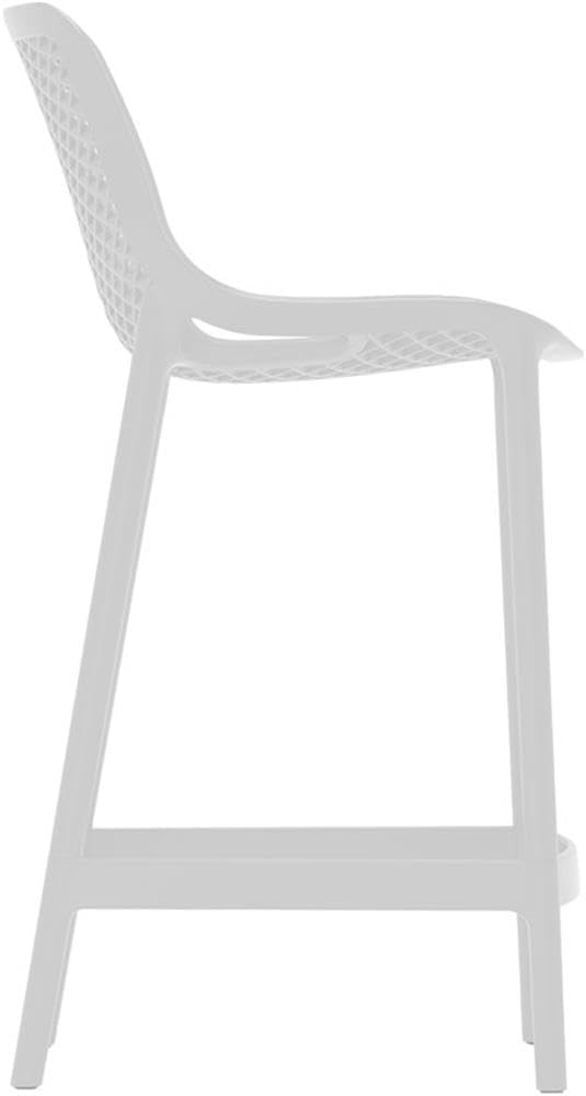 Set of 4 Outdoor Bar Stools, 17.32" Seat Width, White Polypropylene Plastic, Weather Resistant, Stackable, Contemporary Design for Patio or Indoor Seating