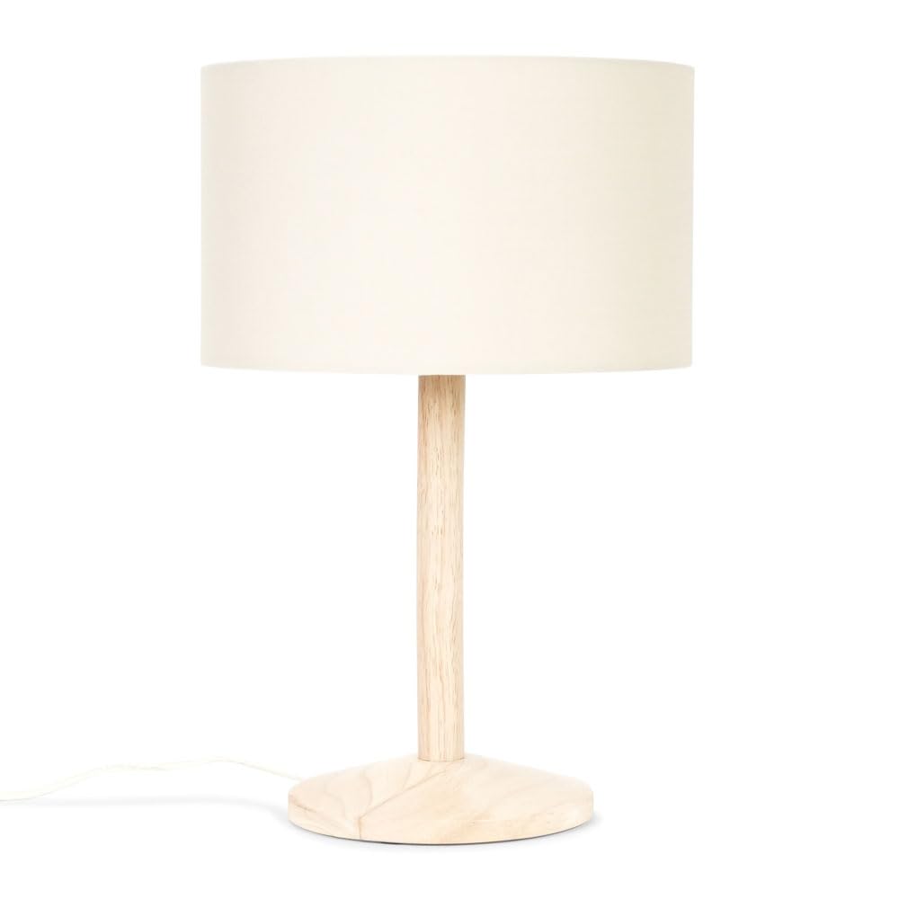 MiniSun | Single Stem Cream Light Wood Table Lamp with a Cream Drum Shade | Home Décor, Bedside & Desk Lamp