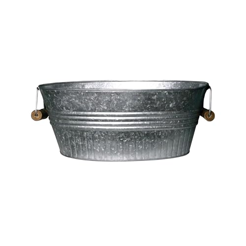 Headwind Vintage Collection 14-Inch Oval Galvanized Tub with Handles –