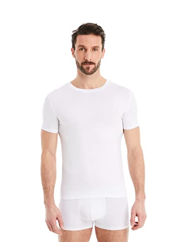 FINN Camiseta Interior Business para Hombres de Manga Corta con Cuello Redondo - Camiseta Interior de Tejido Original Lenzing® Modal - el T-Shirt Debajo de Camisas y Trajes Blanco L