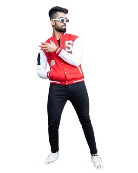 paklon Letterman Printed Varsity Jacket for Men| with Front Stylish Button, Regual Fit,Full Sleeve Casual Wear (Red)-picture-12