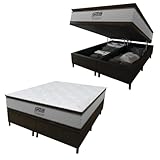 Cama Box Baú King Gazin Colchão Molas Ensacadas Com Pillow Top Tower 193x203x75cm Branco/Marrom Suporta até 120kg por Pessoa