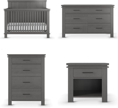 Child Craft Denman Crib, Dresser, Chest, and Nightstand 4-Piece Nursery Set, Grows with Your Baby (Midnight Gray)