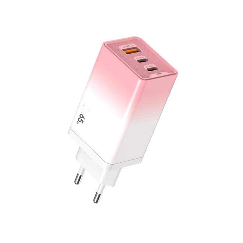 Cargador de viaje GaN de 65 W, cargador USB GaN de 3 puertos, con cable USB y 2 PD, estación de viaje de carga rápida para teléfono y portátiles (rosa)