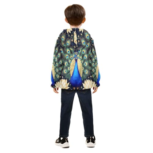 Peacock Feathers Lotus Flowers Toddler Fleece Jacket Girl Boys Hooded Fleece Jacket Coat Warm Outwear Zip-up 3-10T4