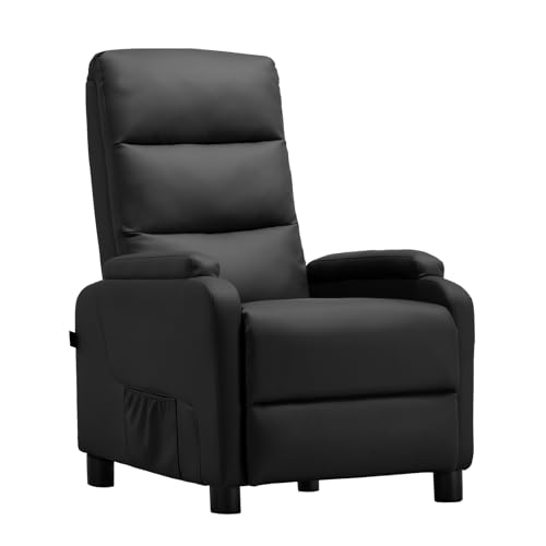 COMHOMA Relaxsessel Fernsehsessel mit Ruhesessel Liegesessel mit Liegefunktion, Federkissen mit Fußstütze Einzelliegesessel Wohnzimmer Schlafzimmer Heimkino PU-Schwarz