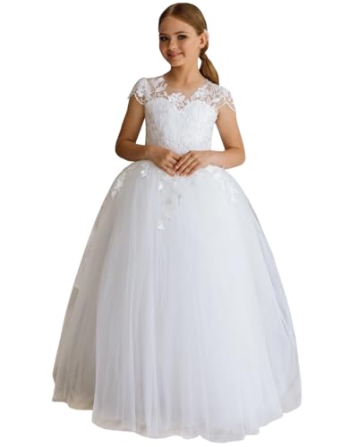 Flower Girls Dresses for Wedding Lace Appliques First Communion Dresses Party Ball Gowns with Bow-Knot PT139