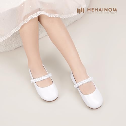 Hehainom Toddler Flower Girls Dress Shoes, Mary Jane Princess Ballet Flats with Bow and Peals for Party School3
