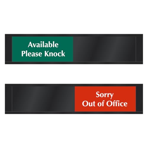 SmartSign Available Please Knock/Sorry Out Of Office Slider Sign, 2.25" x 10", 60 mil Plastic Plate in Aluminum Frame, Adhesive Backing, Indicator for Workplace, Red/Green/Black, USA-Made