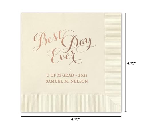 Canopy Street Best Day Ever Personalized Cocktail Beverage Napkins 100 Ivory Ecru Paper Napkins with Choice of Foil - Thumbnail 4