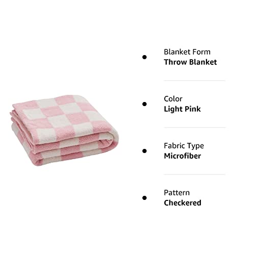 Checkerboard Throw Blankets Full Size Barefoot Gingham Warm Cozy Microfiber Reversible For Home Decor Bed Couch-Machine Washable (Light Pink, 60"X79") #TOP6