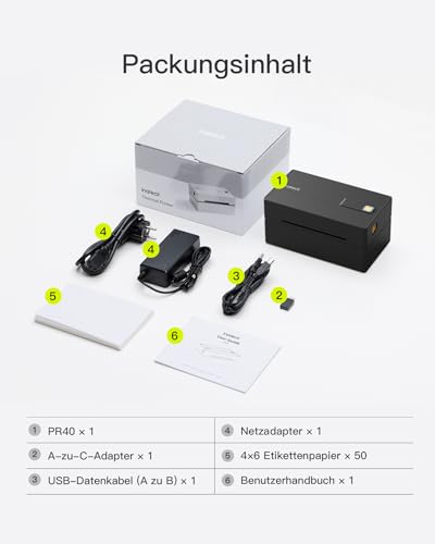 Inateck Mobile Thermo-Etiketten-drucker, Kabelloser 4x6 Versandetiketten Drucker für Versandpakete, Kompatibel mit iPhone, Android, iPad, Windows, MacOS, Chrome, USPS, Schwarz