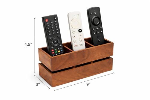 Image of Craft Expertise Wooden Remote Control Holder Stand for Living Room & Bedroom | 3 Compartment Remote Organizer for TV, Sofa & Side Table | Brown Wooden (Medium)