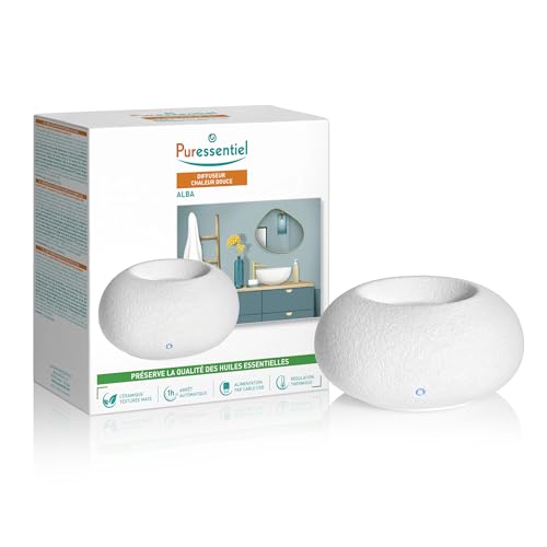 Puressentiel - Diffuseur huiles essentielles à chaleur douce Alba - Diffusion par système de régulation thermique - Diffuseur céramique texturée mate - Silencieux -Arrêt automatique