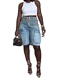 OLAMIOSO Jean Shorts for Women 2025, Women's Jean Shorts Stretchy, Blue Jeans Short Women High Waisted, Womens Plus Size Denim Short with Cargo Pocket (Light Blue, 2XL)
