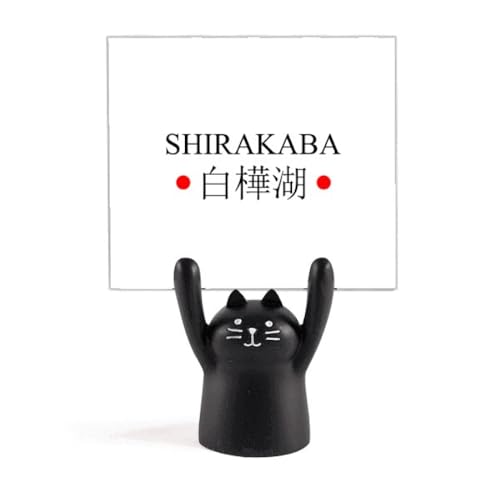 Porte-mémo en bois Shirakaba avec chat noir et soleil rouge