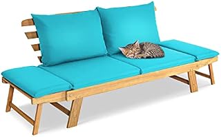 Multigot 3 in 1 Sofa Bed, Outdoor Convertible Daybed Loveseat with Folding Armrests and Pillows, Sofa Lounger Settee Recliner Couch for Living Room, Office, Patio and Balcony (Turquoise)