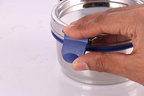 Image of 3Pcs Single Wall Stainless Steel Lunch Box with Cover, Spoon & Silicon AirTight Lid | 800ML | Silver