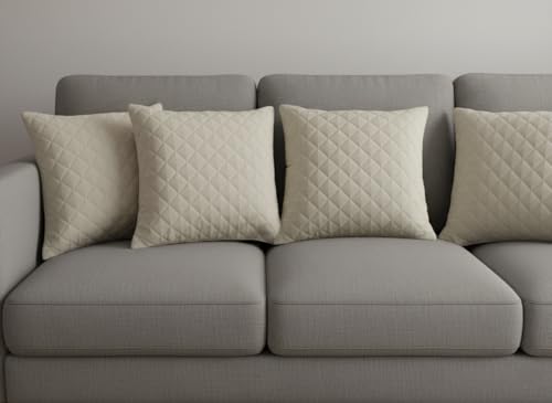 Image of Set of 5 Pcs Cushion Cover 16 x 16 Inches Soft Velvet Fabric Cusion Covers for Sofa Set /Diwan Beds, Color- Cross Cream, Set of 5 Pcs