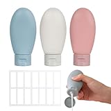 Juguta 3 Piezas Botes Viaje Rellenables 60ml, Botellas de Viaje Silicona a Prueba de Fugas, Envases Viaje para Champú, Loción, Cosméticos, Botellas de Viaje para Gel, Artículos de Tocador