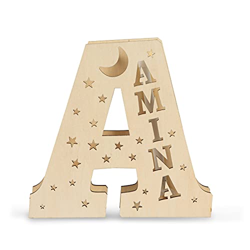 Lámpara nocturna personalizada de nombre de madera para niños