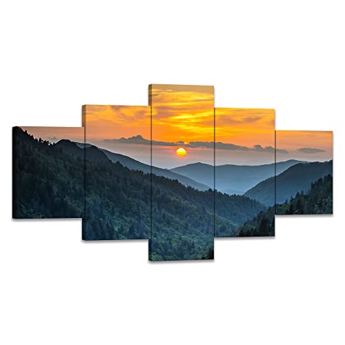 Canvas Print Great Smoky Mountains National Park Canvas Picture Artwork For Wall Decor Landscape Nature Large Poster Painting For Bathroom Living Room (60Wx32H) #TOP14
