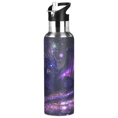 ALAZA Purple Dragon Water Bottle with Straw Lid Vacuum Insulated Stainless Steel Thermo Flask Water Bottle 20oz