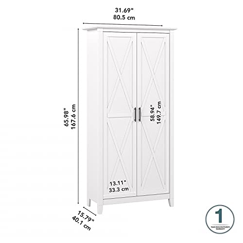 Bush Furniture Key West Tall Storage Cabinet With Doors In Pure White Oak #TOP2