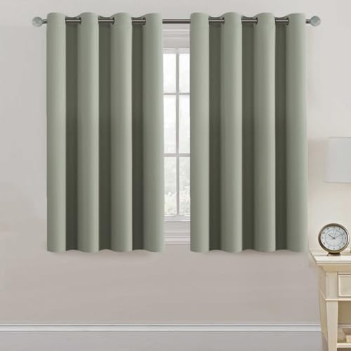 Image of H.VERSAILTEX Blackout Curtain for Living Room Small Window Kitchen Blackout Curtains 45 inch Length Energy Saving Solid Grommet Blackout Drape, One Panel, Light Sage, 52 inch W x 45 inch L