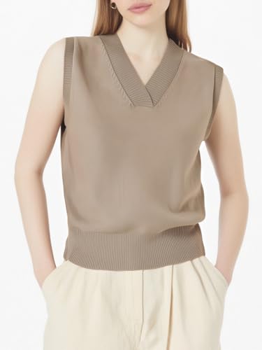 Image of Wowcarbazole Women's V Neck Sweater Vest Sleeveless Ribbed Knit Pullover JK Uniform Classic Basic Tank Tops