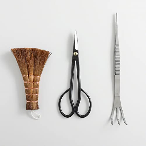 Hanafubuki Wazakura Japanese Bonsai Garden Tool Starter Kit, Made In Japan, Satsuki Scissors, Stainless Tweezers With Rake, Chinese Broom - 3 Pcs Set #TOP1
