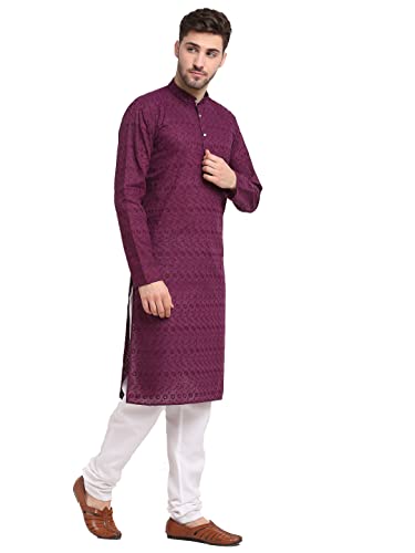 Image of Jompers Men Green Ethnic Embroidered Pure Cotton Kurtas.