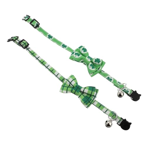 Milisten 2個 猫の首輪 猫用 猫の蝶ネクタイの首輪 猫調整可能 猫の誕生日バンダナ 猫のゴールドチェーン チョーカー 弓付き子犬の 弓付き犬の 子犬のネックレス 布 Green