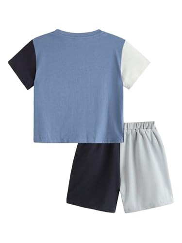 Image of Verdusa Boy's 2 Piece Outfit Colorblock Short Sleeve Round Neck T Shirt and Shorts Set