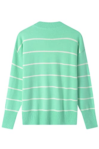 Image of Women's Sweaters Casual Long Sleeve Mock Neck Drop Shoulder Tunic Striped Pullover Knit Sweater Tops