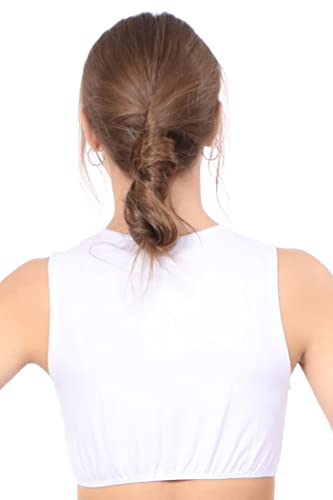 Kosher Casual Women's Modest High Neck Cropped Layering Shell - Cotton Spandex Full Shoulder Sleeveless Tank Large White #TOP2