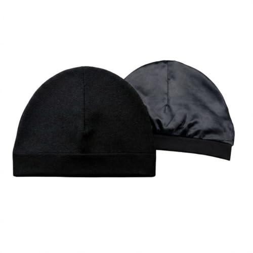 IRUNVEN Satin Lined Skull Cap Stretch Beanie for Men & Women Breathable Hair Protection Sleep Cap Black