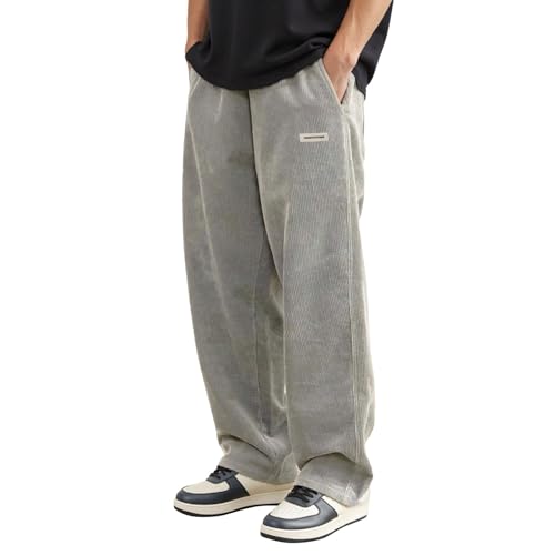 Pantalones de Pana Otoño y Invierno para Hombre Japonés Suelto Pantalón de Pierna Ancha de Talla Grande Color Sólido Duradero Pantalones Casuales para el día a día