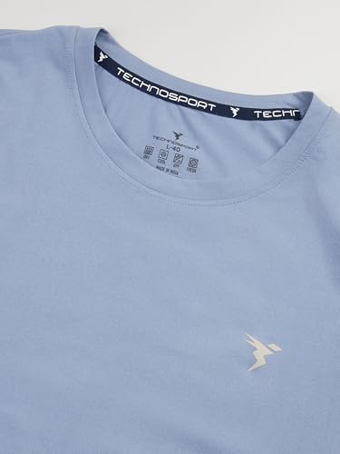 Image of TECHNOSPORT Men's Slim Fit Solid Crew Neck T-Shirt, Cotflex Quick Dry Wrinkle Resistant Polyester Sports Tee for Gym, Running, Training, Sports