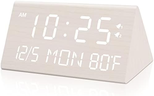 fomobest Wooden Digital Alarm Clock, 0-100% Dimmer, Dual Alarm Settings, Weekday/Everyday Mode, 9 Mins Snooze, 12/24H, Temperature and Date Display, Modern Clock for Kids Bedroom Living Room