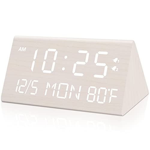 Fomobest Wooden Digital Alarm Clock, 0-100% Dimmer, Dual Alarm Settings, Weekday/Everyday Mode, 9 Mins Snooze, 12/24H, Temperature And Date Display, Modern Clock For Kids Bedroom Living Room #TOP23