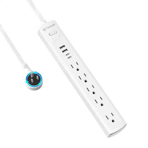 Protector de sobretensiones TROND con enchufe rotativo 360°, regleta blanca con 4 puertos USB y 5 tomacorrientes AC, cable de extensión plano de 3 pies para casa y oficina miniatura 1