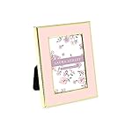 Laura Ashley 2x3 Pink Enamel Picture Frame, Gold Metal Edge with Easel, for Countertop, Counterspace, Tabletop Display, Bookshelf, Desk, Wall Décor, Photo Gallery (2x3, Pink W/Gold)