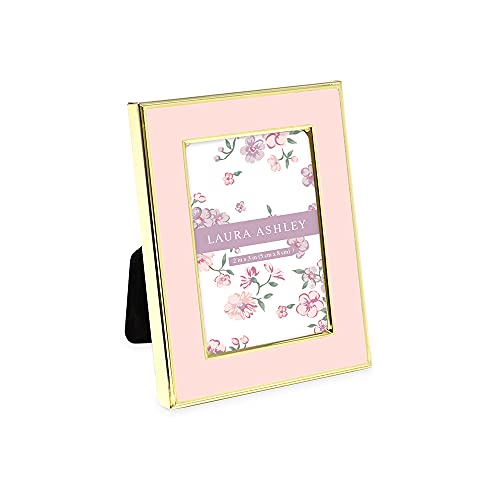 Laura Ashley 2×3 Pink Enamel Picture Frame, Gold Metal Edge with Easel, for Countertop, Counterspace, Tabletop Display, Bookshelf, Desk, Wall Décor, Photo Gallery (2×3, Pink W/Gold)