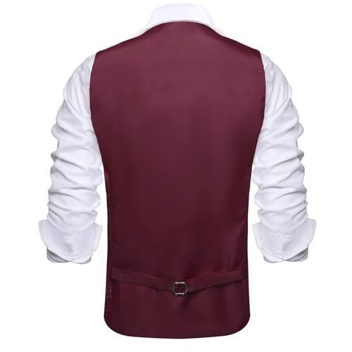 Image of Hi-Tie Men's Formal Suit Vest Solid Fit Vest for Men 3 Pockets V Neck Waistcoat Business Wedding Casual