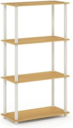 Furinno (99557BE/WH) Turn-N-Tube 4-Tier Multipurpose Shelf Display Rack - Beech/White