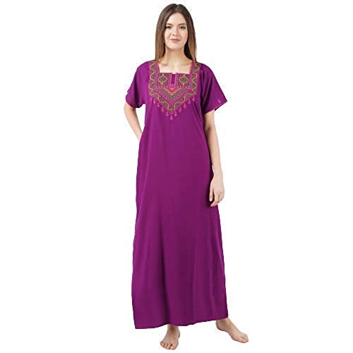 Image of Premium Women Embroidery Night Gown Lizzybizzy Cotton Nighty Maxi
