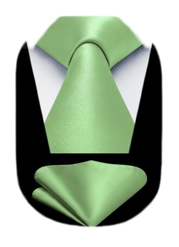 Image of HISDERN Mens Solid Color Ties Formal Satin Necktie and Pocket Square Set Classic Wedding Business Tie & Handkerchief